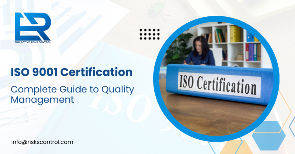 “ISO 9001 Certification guide – Proactive Risk Control banner showing ISO certification folder and quality management concept”
