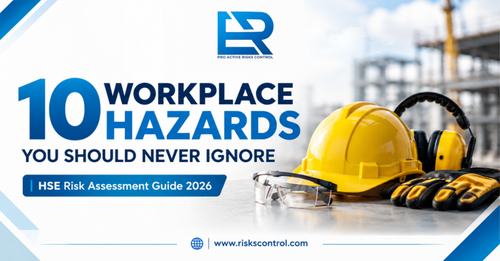 HSE risk assessment guide showing 10 common workplace hazards and safety controls
